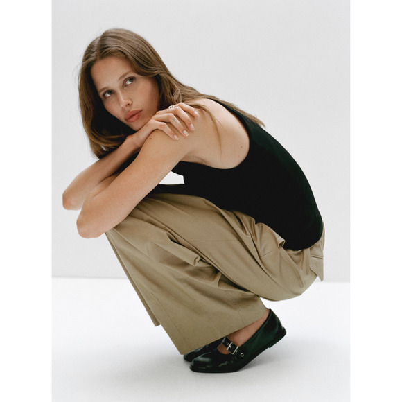 NEW MANGO MNG BLACK GATHERED STRAP BUCKLE BALLERINA BALLET FLATS SHOES 37 US 6.5 - Picture 4 of 5